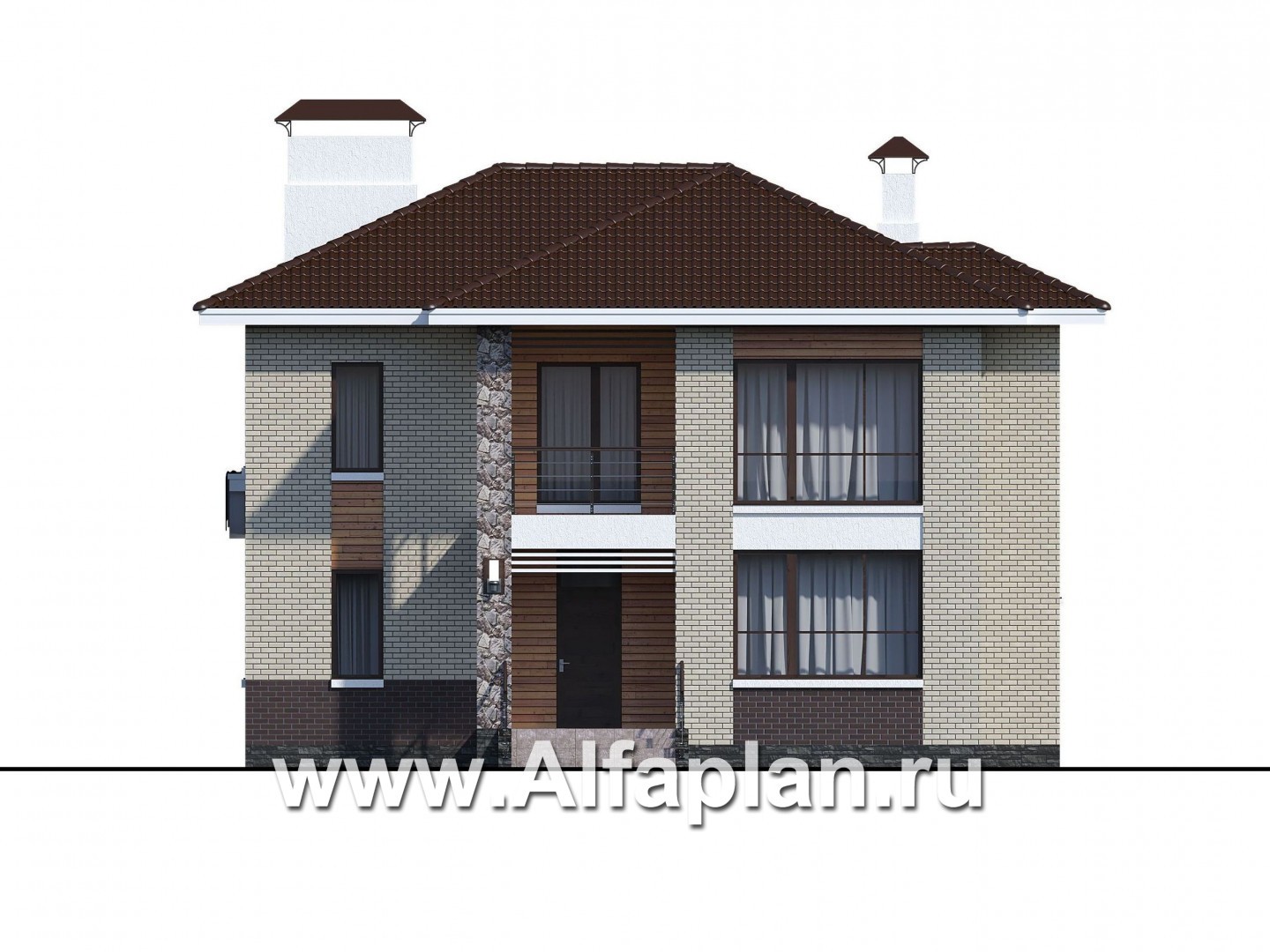 Проекты домов Альфаплан - «Формула успеха» - проект двухэтажного дома из газобетона, в скандинавском стиле, удобный план дома - изображение фасада №1