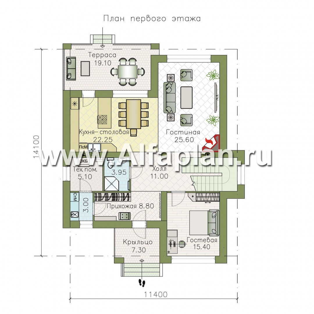 Проекты домов Альфаплан - «Формула успеха» - проект двухэтажного дома из газобетона, в скандинавском стиле, удобный план дома - план проекта №1