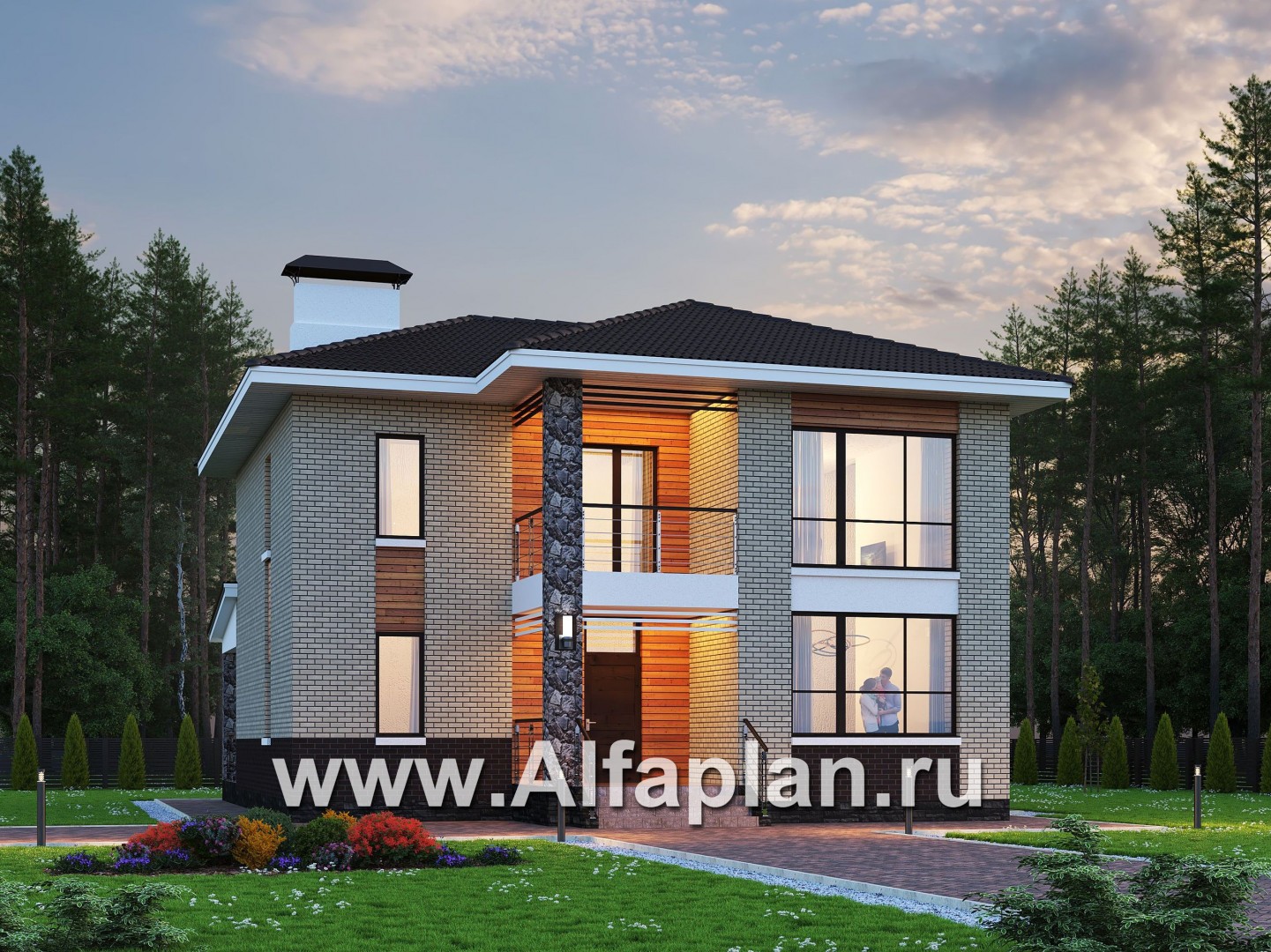 Проекты домов Альфаплан - «Формула успеха» - проект двухэтажного дома из газобетона, в скандинавском стиле, удобный план дома - основное изображение