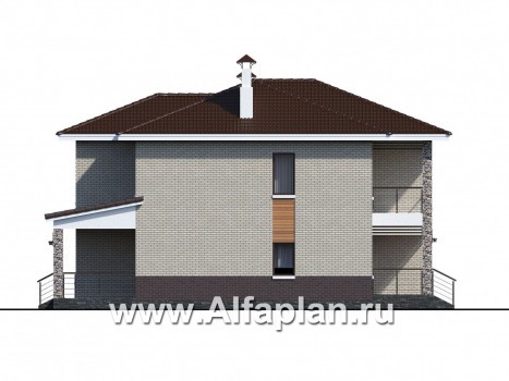 Проекты домов Альфаплан - «Формула успеха» - проект двухэтажного дома из газобетона, в скандинавском стиле, удобный план дома - превью фасада №3