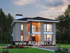 Проекты домов Альфаплан - «Формула успеха» - проект двухэтажного дома из газобетона, в скандинавском стиле, удобный план дома - превью основного изображения