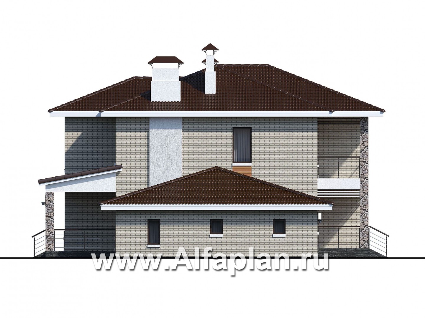 Проекты домов Альфаплан - «Формула успеха» - загородный дом с гаражом - изображение фасада №3