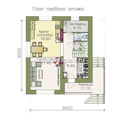 «Оптима»- проект современного дома с мансардой, из кирпичей или газобетона - превью план дома