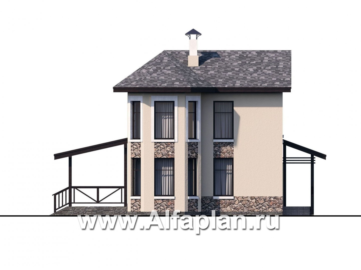 Проекты домов Альфаплан - Компактный дачный дом с террасой - изображение фасада №1