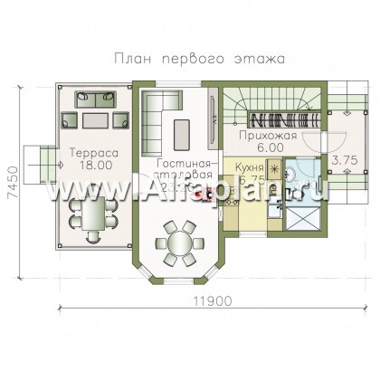 Проекты домов Альфаплан - Компактный дачный дом с террасой - превью плана проекта №1