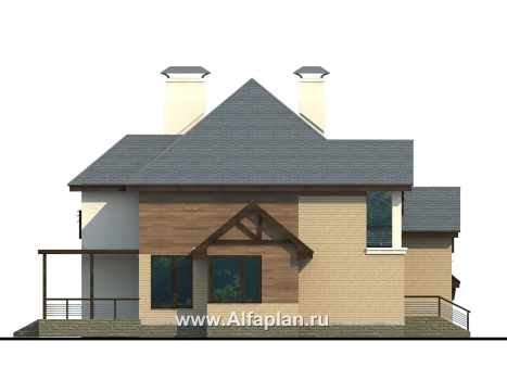 Проекты домов Альфаплан - «Современник» - коттедж с панорамными окнами - превью фасада №3
