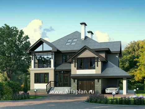 Проекты домов Альфаплан - «Современник» - коттедж с панорамными окнами - превью основного изображения