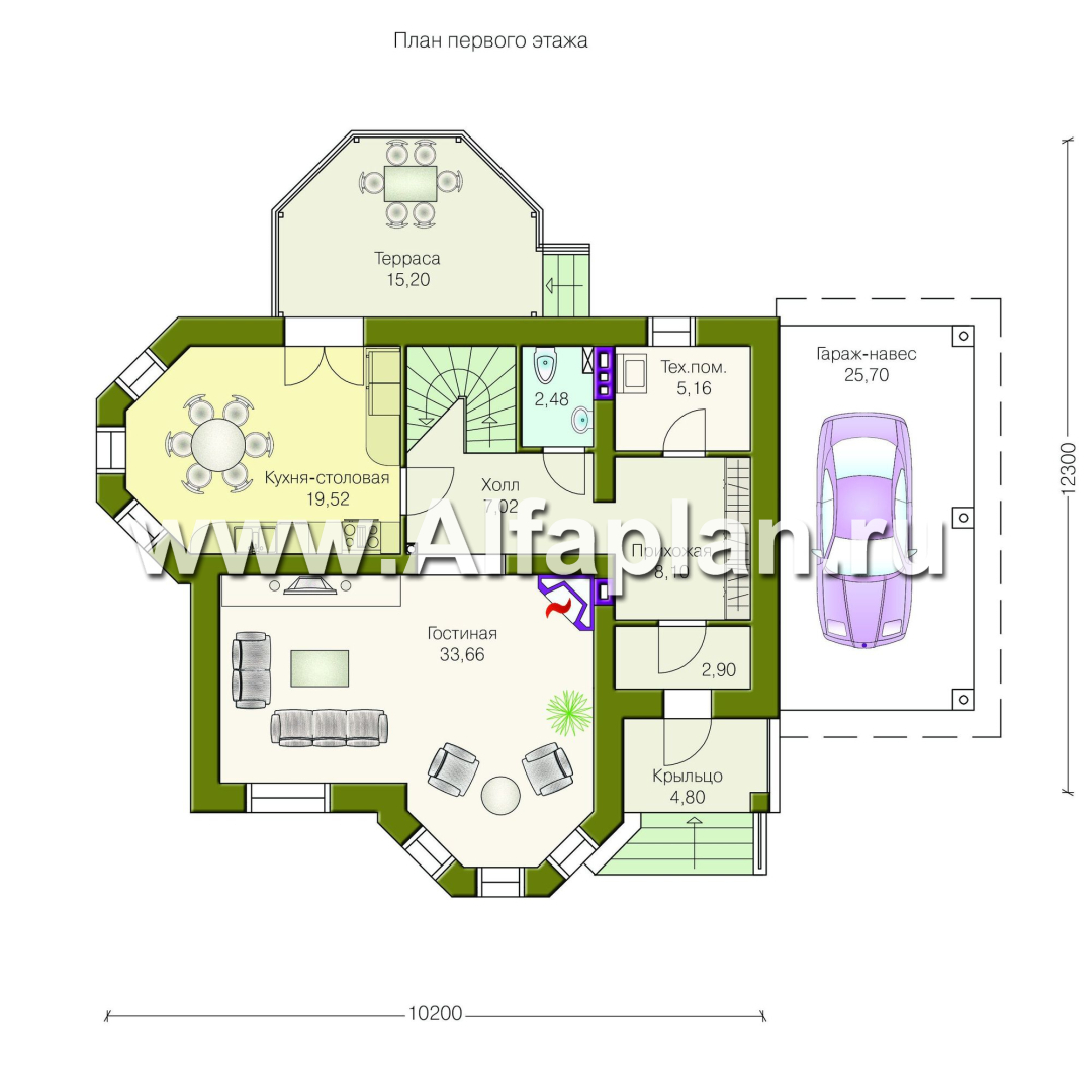 Проекты домов Альфаплан - «Классика»- двухэтажный особняк с эркером и навесом для машины - изображение плана проекта №1