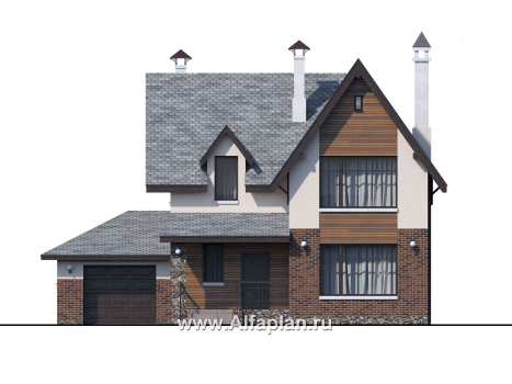 Проекты домов Альфаплан - «Стелла»- стильный дом с гаражом для маленького участка - превью фасада №1