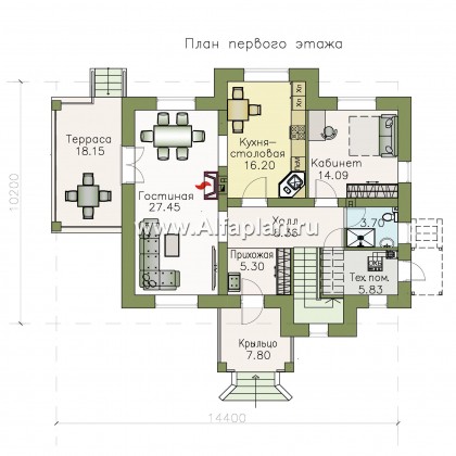 Проекты домов Альфаплан - «Разумовский» - проект двухэтажного дома из кирпича, с террасой и с балконом - превью плана проекта №1