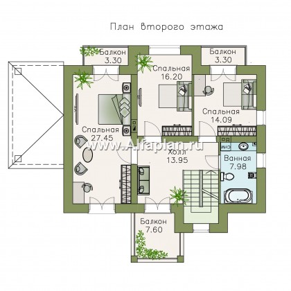 Проекты домов Альфаплан - «Разумовский» - проект двухэтажного дома из кирпича, с террасой и с балконом - превью плана проекта №2