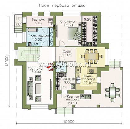 Проекты домов Альфаплан - «Республика» - современный двухэтажный комфортабельный дом - превью плана проекта №1