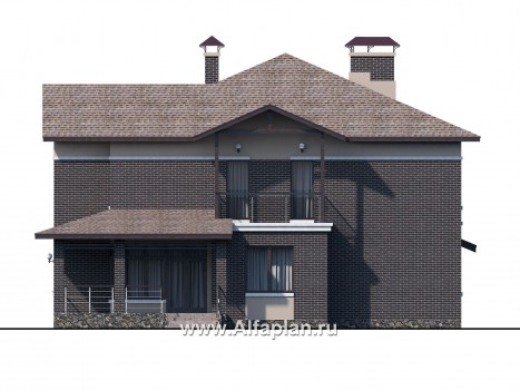 Проекты домов Альфаплан - «Голицын» — особняк с отделкой в темных тонах - превью фасада №2