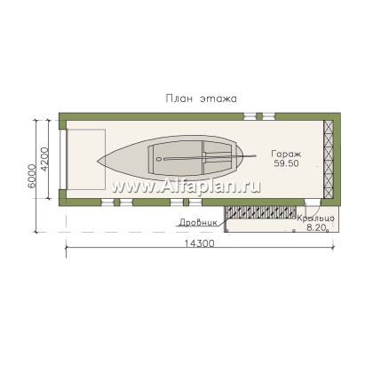Проект гаража на 2 авто, или эллинг для катера - превью план дома
