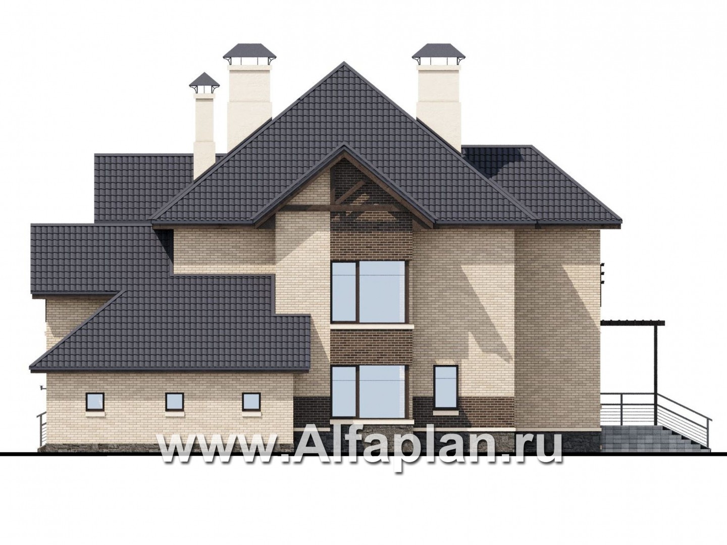 Проекты домов Альфаплан - «Современник плюс» — современный коттедж c цокольным этажом - изображение фасада №2