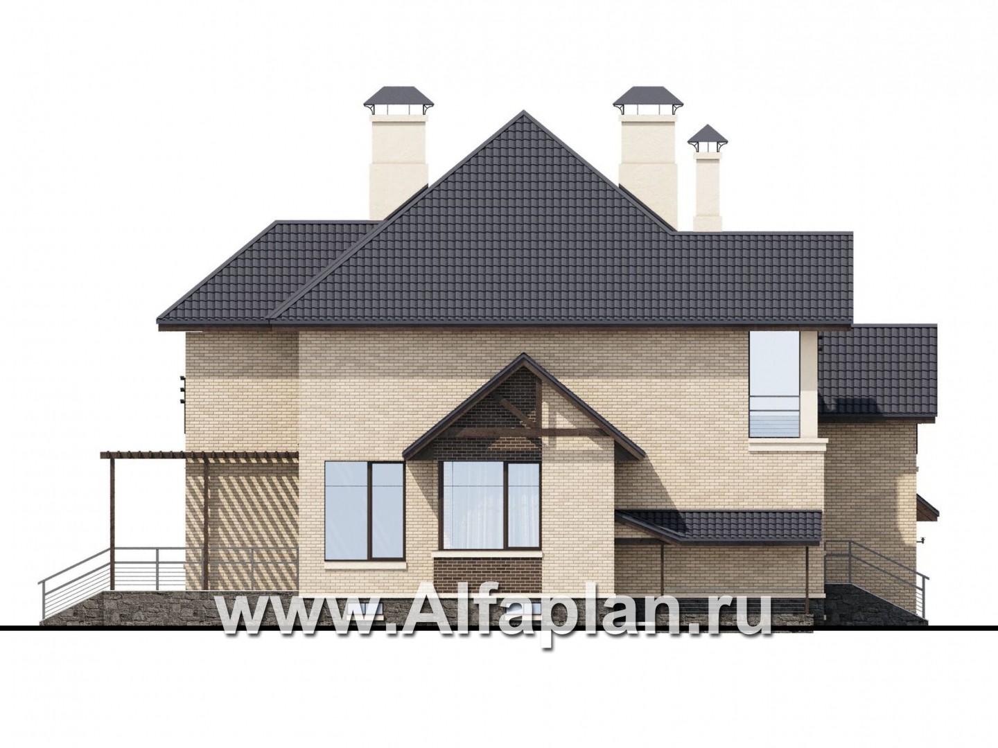 Проекты домов Альфаплан - «Современник плюс» — современный дом c цокольным этажом - изображение фасада №3
