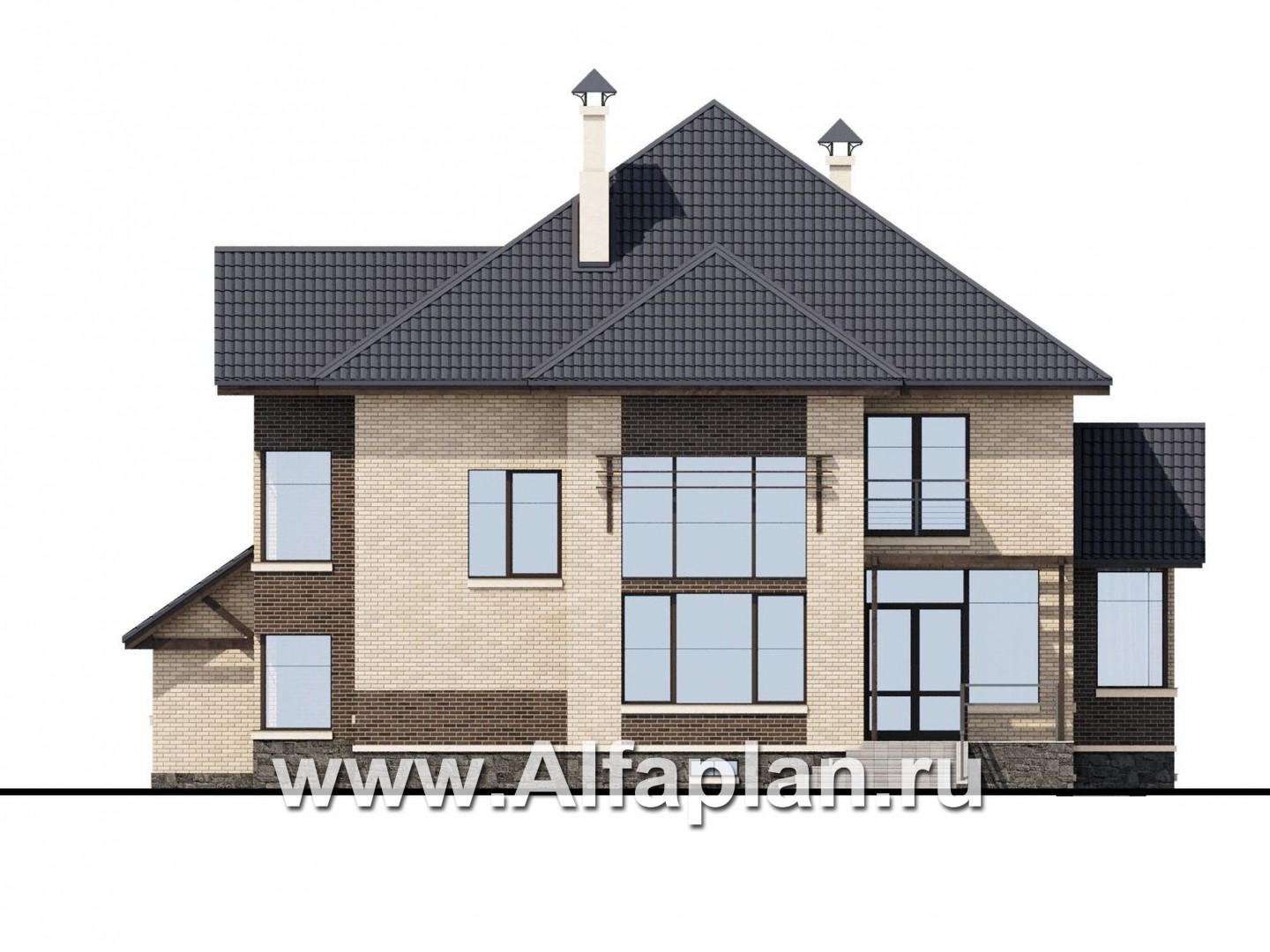 Проекты домов Альфаплан - «Современник плюс» — современный коттедж c цокольным этажом - изображение фасада №4