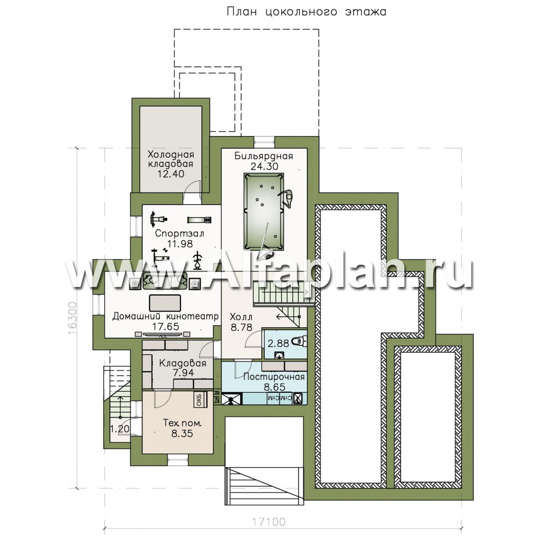 Проекты домов Альфаплан - «Современник плюс» — современный коттедж c цокольным этажом - изображение плана проекта №1