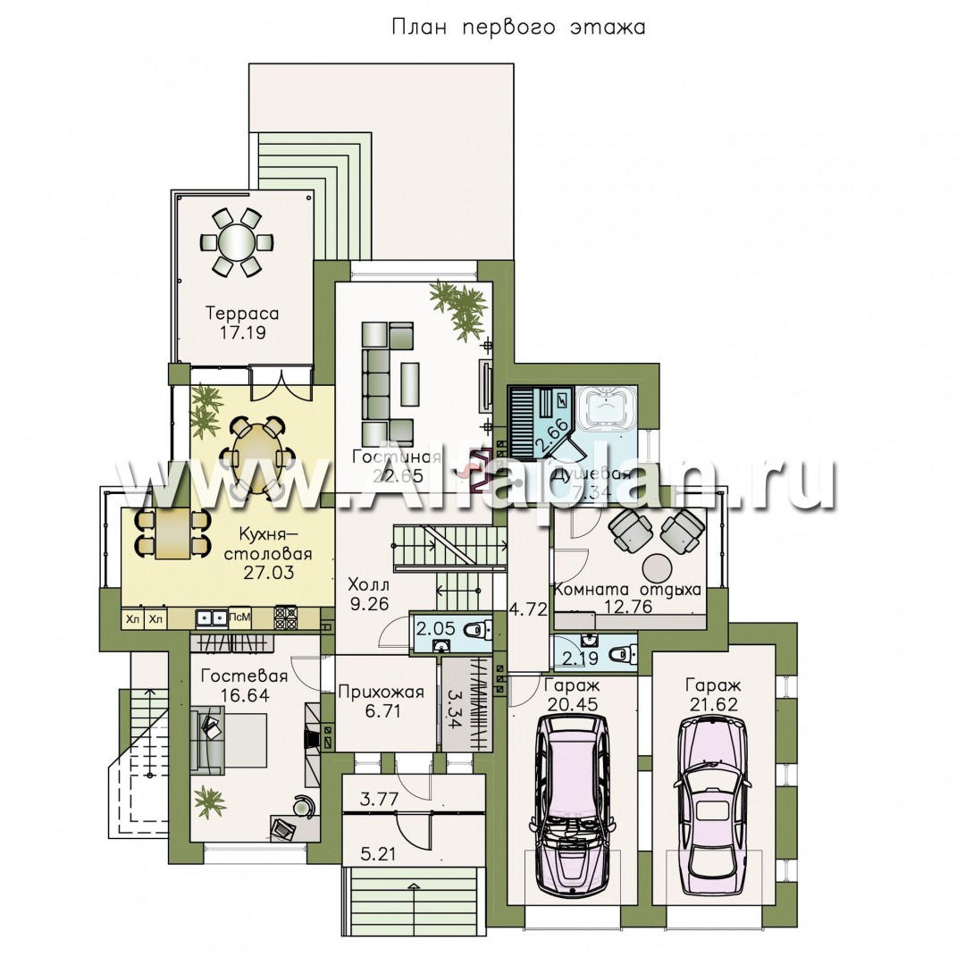 Проекты домов Альфаплан - «Современник плюс» — современный коттедж c цокольным этажом - план проекта №2