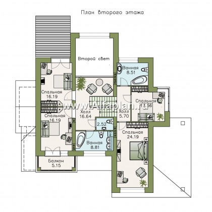 Проекты домов Альфаплан - «Современник плюс» — современный коттедж c цокольным этажом - превью плана проекта №3