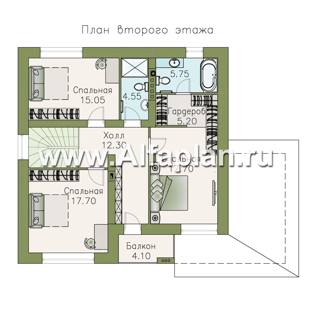 «Сороть» - проект дома с мансардой, с угловой террасой, мастер спальня, в скандинавском стиле - план дома