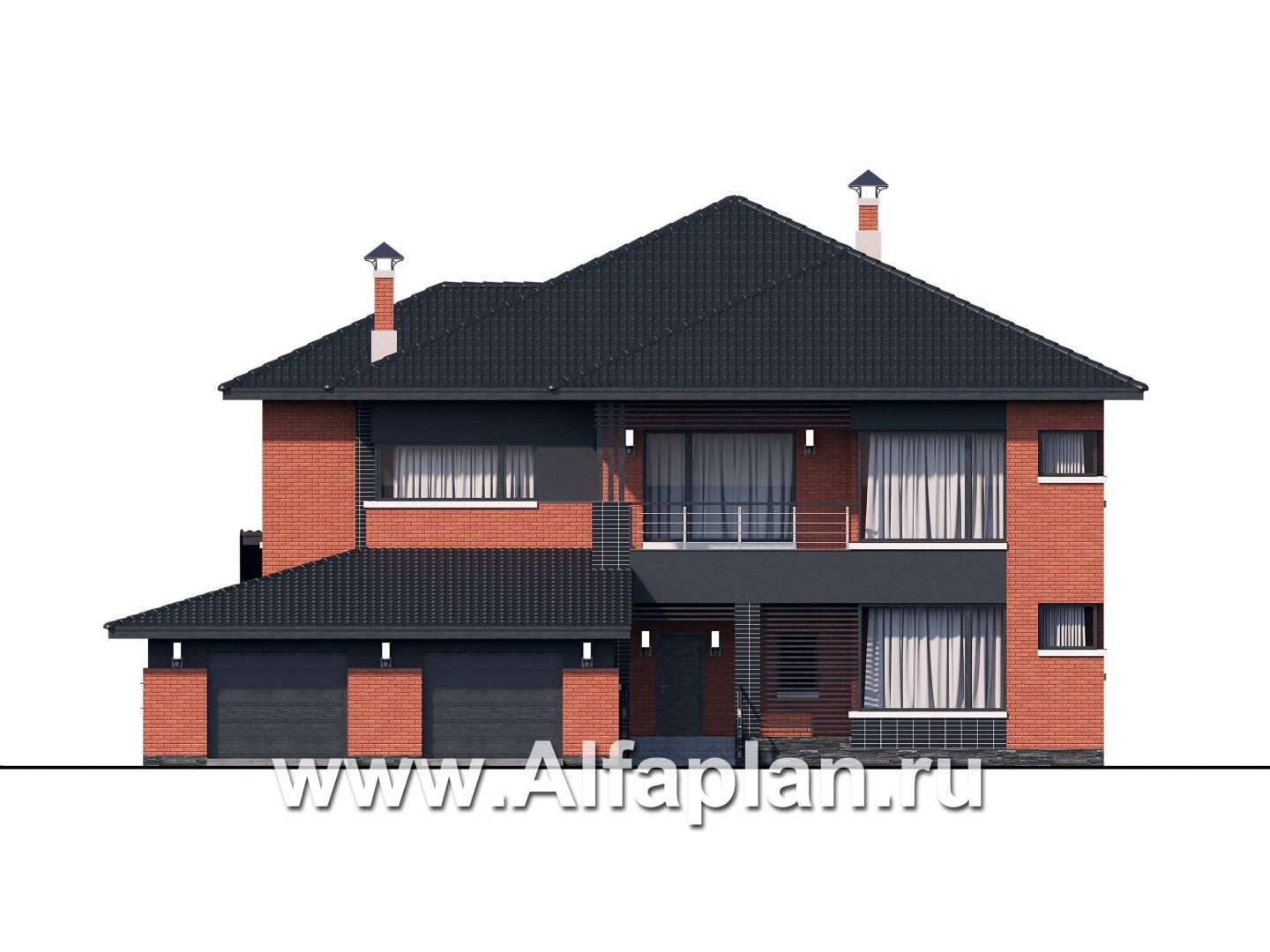 Проекты домов Альфаплан - «Эльба» — современная вилла с угловым остеклением и гаражом - изображение фасада №1