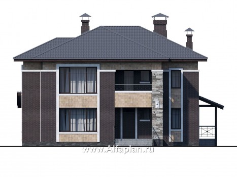 Проекты домов Альфаплан - «Мотив» - стильный двухэтажный коттедж с верандой - превью фасада №1