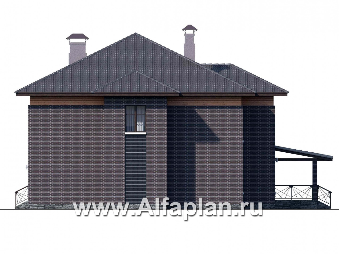 Проекты домов Альфаплан - «Дунай» — проект двухэтажного дома, вилла с двусветной гостиной, баварская кладка - изображение фасада №2