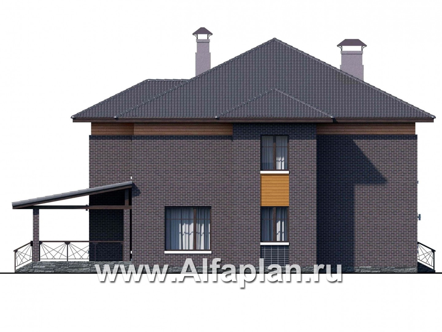 Проекты домов Альфаплан - «Дунай» — проект двухэтажного дома, вилла с двусветной гостиной, баварская кладка - изображение фасада №3