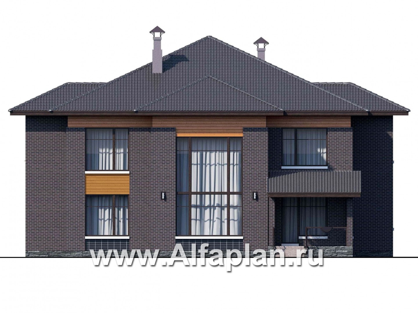 Проекты домов Альфаплан - «Дунай» — проект двухэтажного дома, вилла с двусветной гостиной, баварская кладка - изображение фасада №4