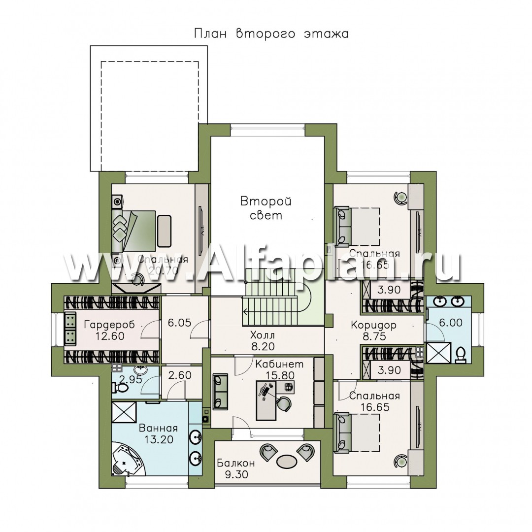 Проекты домов Альфаплан - «Дунай» — проект двухэтажного дома, вилла с двусветной гостиной, баварская кладка - план проекта №2