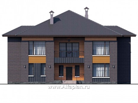 Проекты домов Альфаплан - «Дунай» — проект двухэтажного дома, вилла с двусветной гостиной, баварская кладка - превью фасада №1