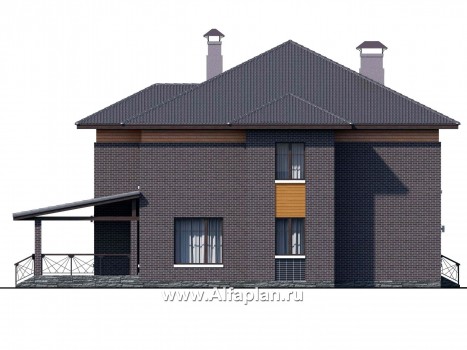 Проекты домов Альфаплан - «Дунай» — проект двухэтажного дома, вилла с двусветной гостиной, баварская кладка - превью фасада №3