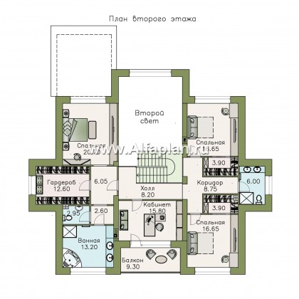 Проекты домов Альфаплан - «Дунай» — проект двухэтажного дома, вилла с двусветной гостиной, баварская кладка - превью плана проекта №2