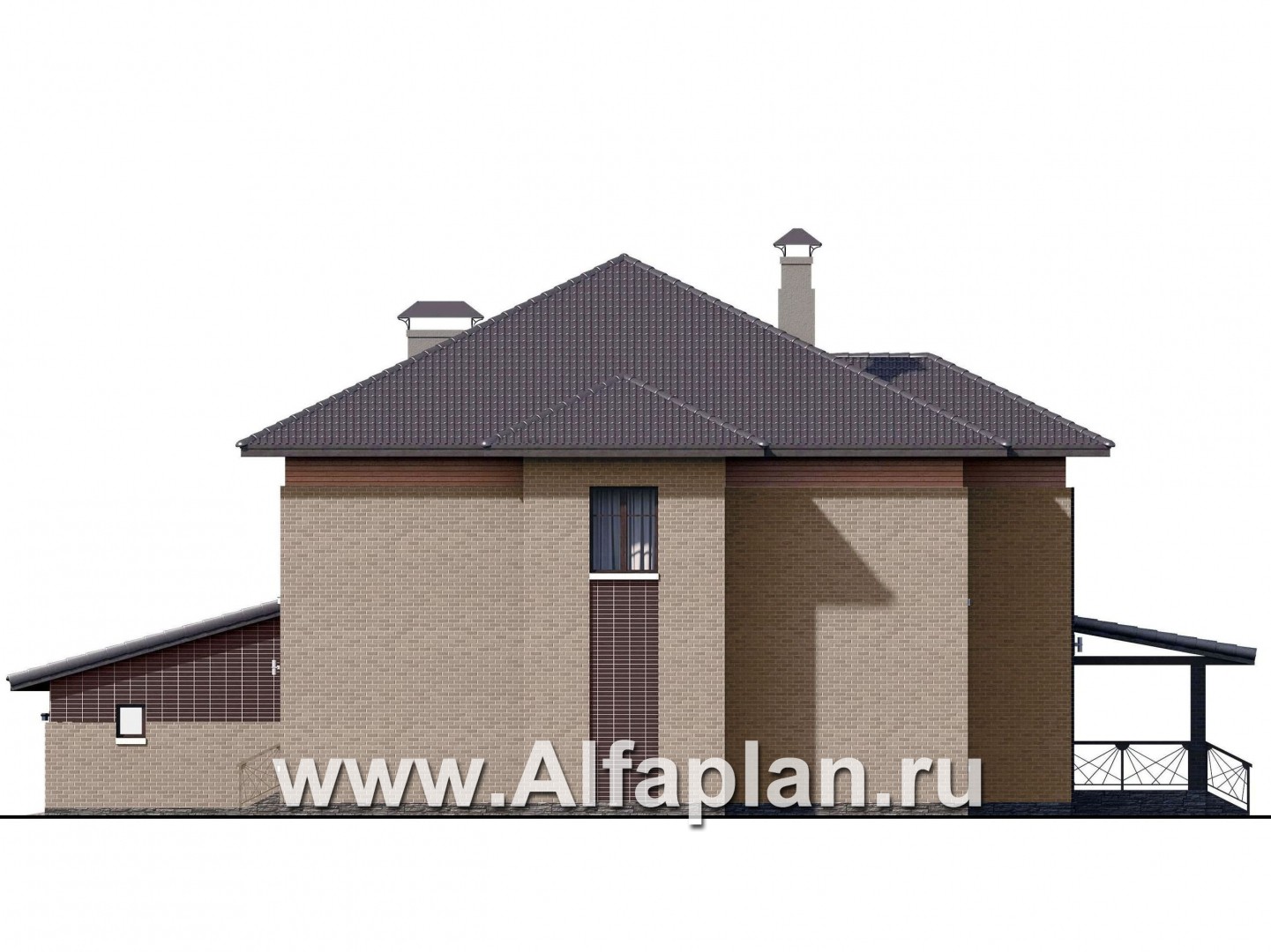 Проекты домов Альфаплан - «Дунай»   — вилла с двусветной гостиной и большим гаражом - изображение фасада №2