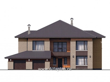 Проекты домов Альфаплан - «Дунай»   — вилла с двусветной гостиной и большим гаражом - превью фасада №1