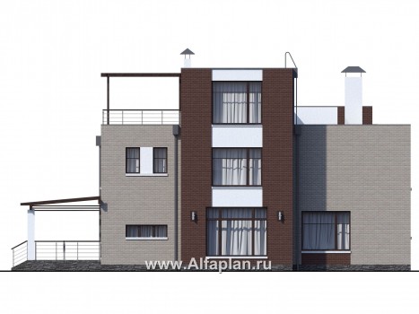 Проекты домов Альфаплан - «Эндр» — большая вилла с эксплуатируемой кровлей - превью фасада №4
