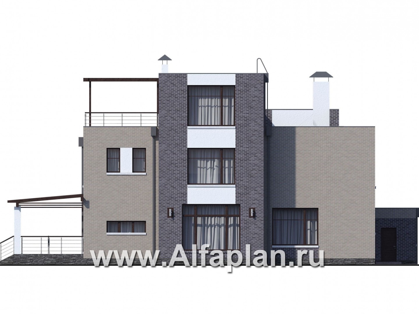Проекты домов Альфаплан - «Эндр» — большая вилла с гаражом и  с эксплуатируемой кровлей - изображение фасада №4