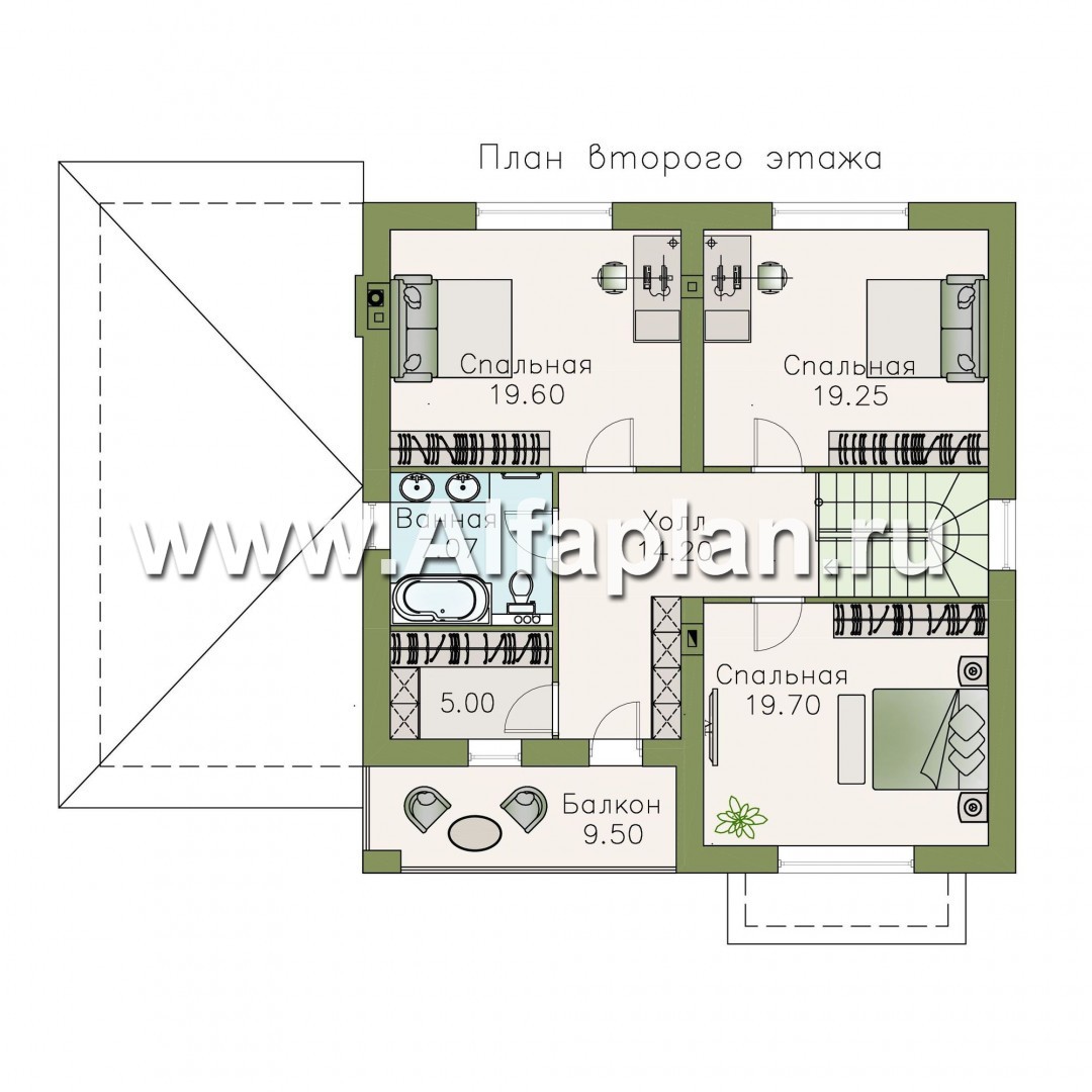 Проекты домов Альфаплан - «Вереск» — компактный и рациональный дом с гаражом - план проекта №2