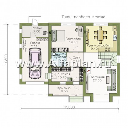Проекты домов Альфаплан - «Вереск» — компактный и рациональный дом с гаражом - превью плана проекта №1