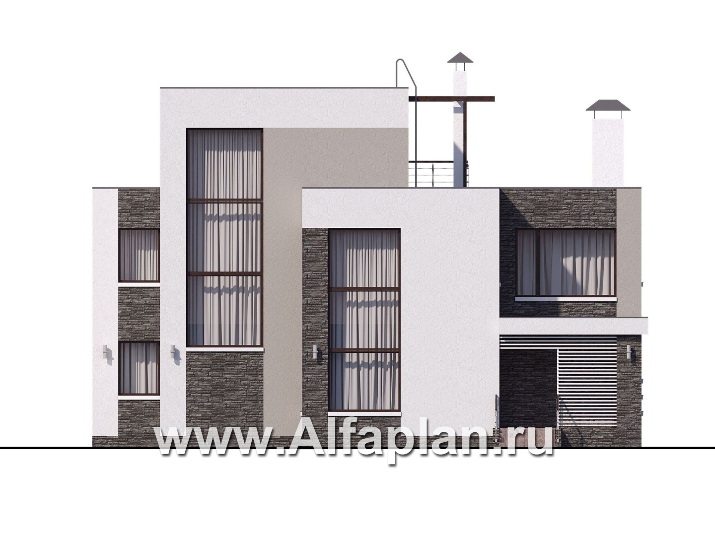 Проекты домов Альфаплан - « Альстер» — проект двухэтажного дома в стиле хай-тек, элитая вилла, с эксплуатируемой кровлей - изображение фасада №1