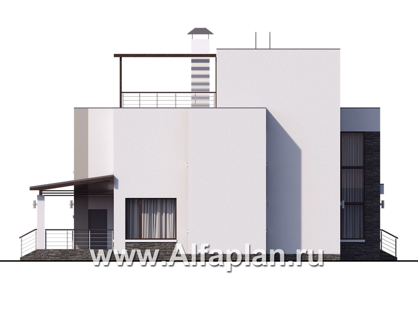 Проекты домов Альфаплан - « Альстер» — проект двухэтажного дома в стиле хай-тек, элитая вилла, с эксплуатируемой кровлей - изображение фасада №3