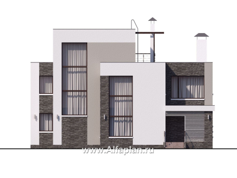 Проекты домов Альфаплан - « Альстер» — проект двухэтажного дома в стиле хай-тек, элитая вилла, с эксплуатируемой кровлей - превью фасада №1