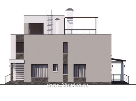 Проекты домов Альфаплан - « Альстер» — проект двухэтажного дома в стиле хай-тек, элитая вилла, с эксплуатируемой кровлей - превью фасада №2