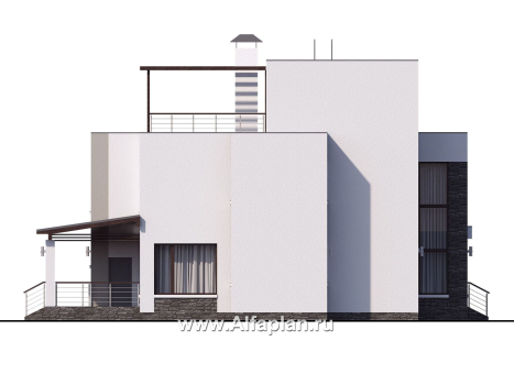 Проекты домов Альфаплан - « Альстер» — проект двухэтажного дома в стиле хай-тек, элитая вилла, с эксплуатируемой кровлей - превью фасада №3