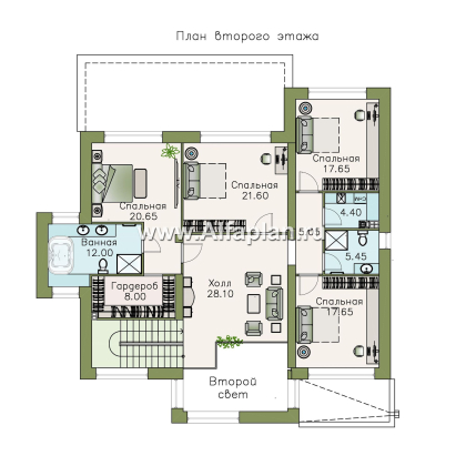 Проекты домов Альфаплан - « Альстер» — проект двухэтажного дома в стиле хай-тек, элитая вилла, с эксплуатируемой кровлей - превью плана проекта №2