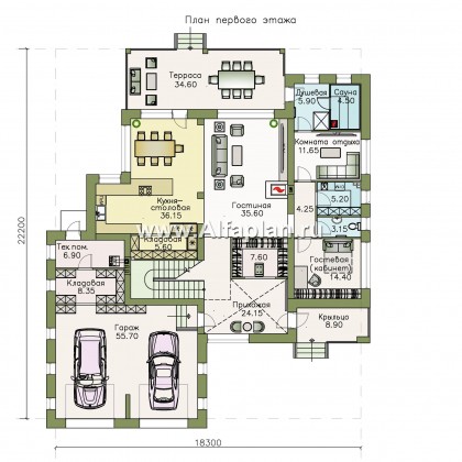 Проекты домов Альфаплан - «Альстер» — трехэтажный коттедж с гаражом и эксплуатируемой кровлей - превью плана проекта №1