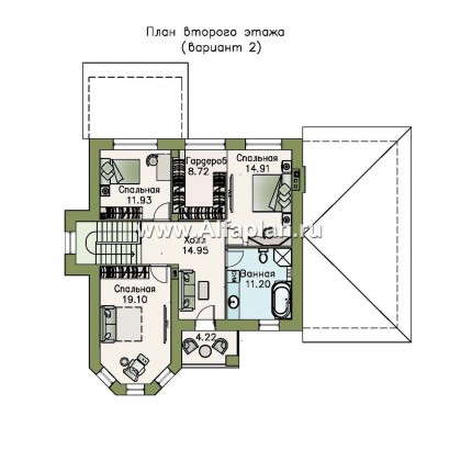 «Благополучие» - проект двухэтажного дома, с открытой планировкой, с эркером и с террасой, гараж на 1 авто - превью план дома