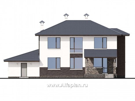 Проекты домов Альфаплан - «Страйк» - современный дом с открытой планировкой и гаражом - превью фасада №4