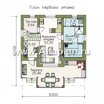 Проект бани, с бильярдной в мансарде - превью план дома